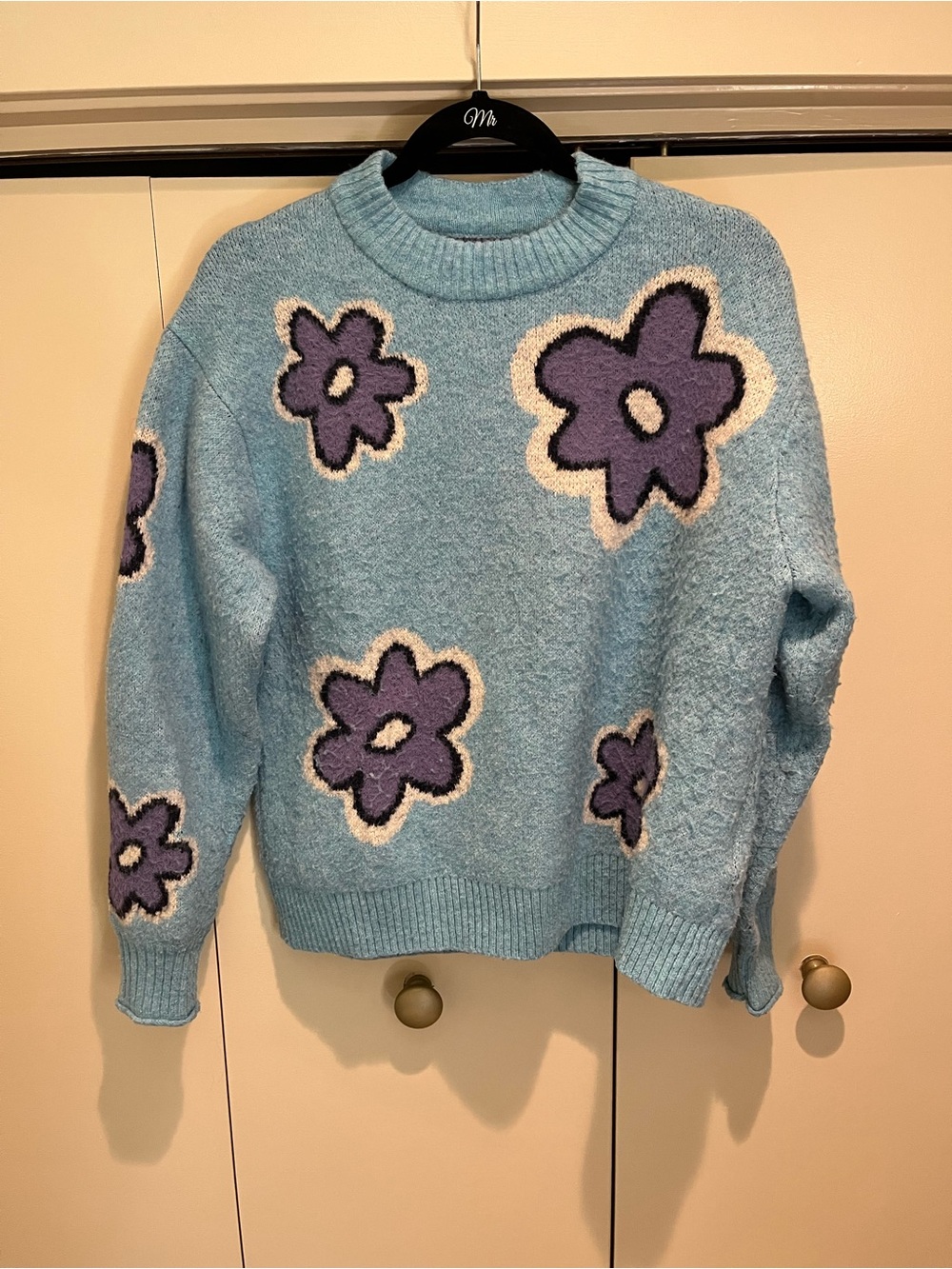 Blue Floral Crewneck Sweater - Casual Women’s Knit